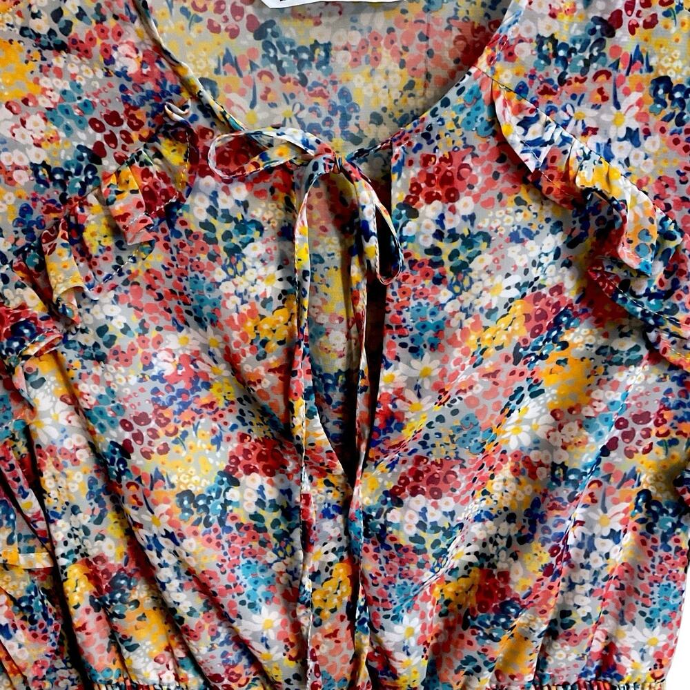 Zara Dress Womens Size XS Tie Neck Ruffle Mini Floral Romantic Boho Peasant - Picture 5 of 14